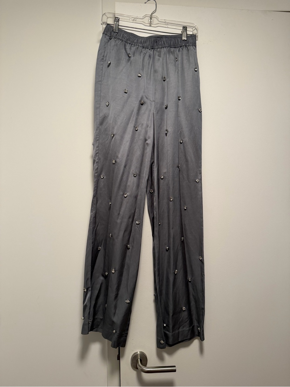 Sandro Silk Gray/Blue Rhinestone Embellished Pants Size 36 (US M)